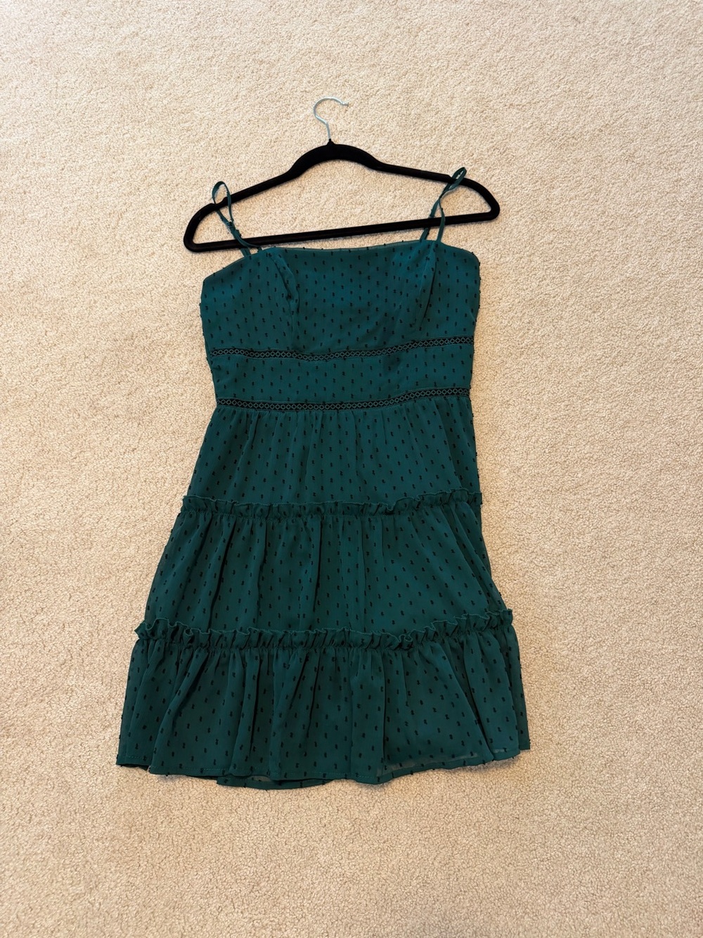 Francesca's Collections Dark Green Tiered Spaghetti Strap Mini Dress